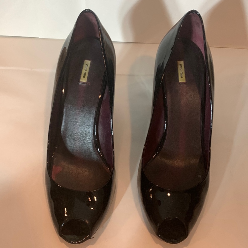 Miumiu black open toe wedges